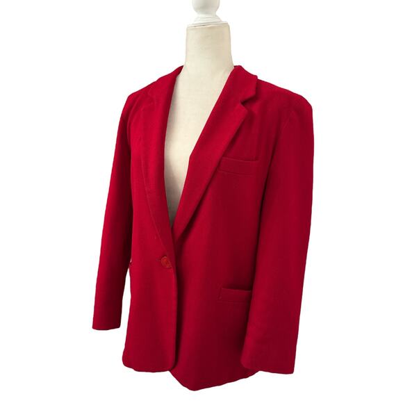 Premier Collection Women Classic Vintage Wool Solid Red Blazer Size Petite Small - Picture 3 of 11
